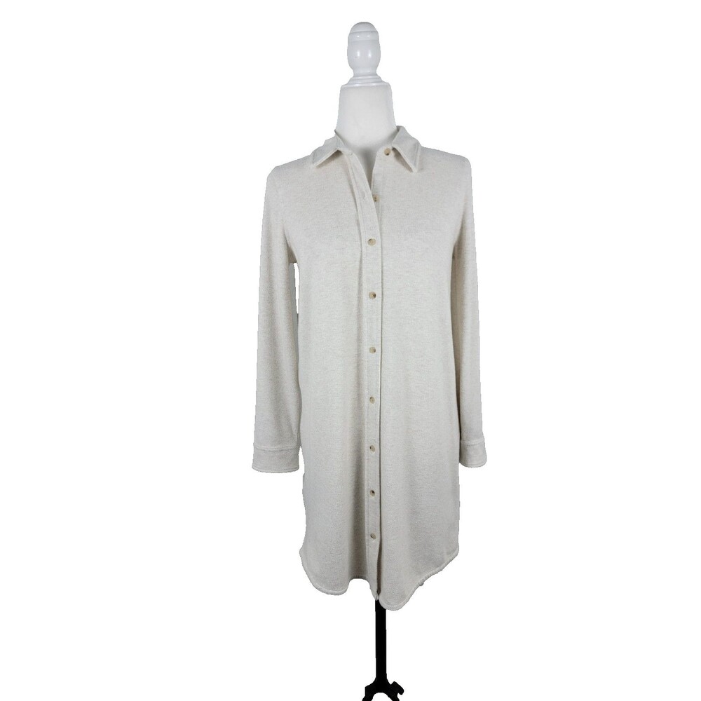 Faherty Womens Beige Sweater Knit Shirt Dress Long Sleeve Button-Up Sz S
